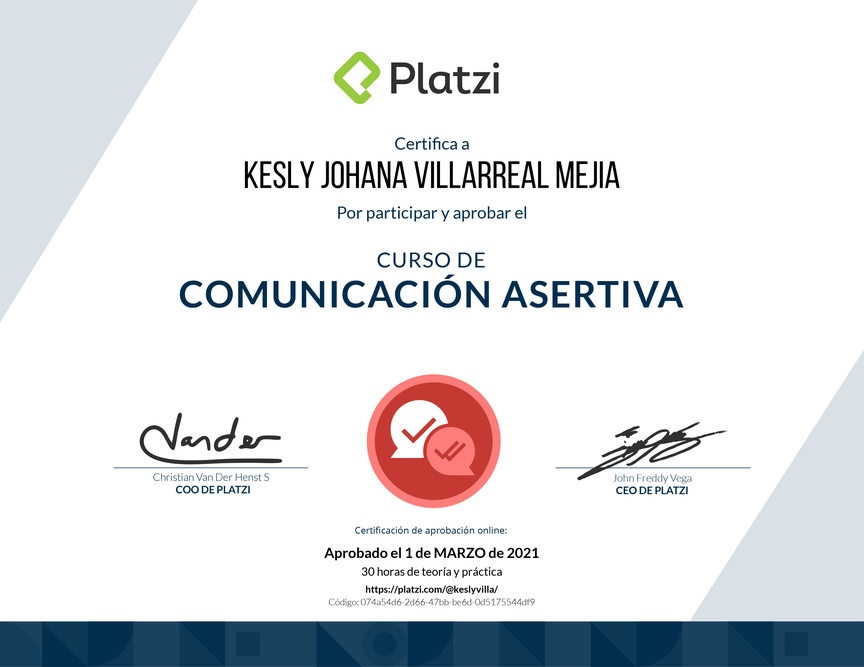 Diploma del Curso de Comunicación Asertiva para la Vida Personal y Profesional (2021)