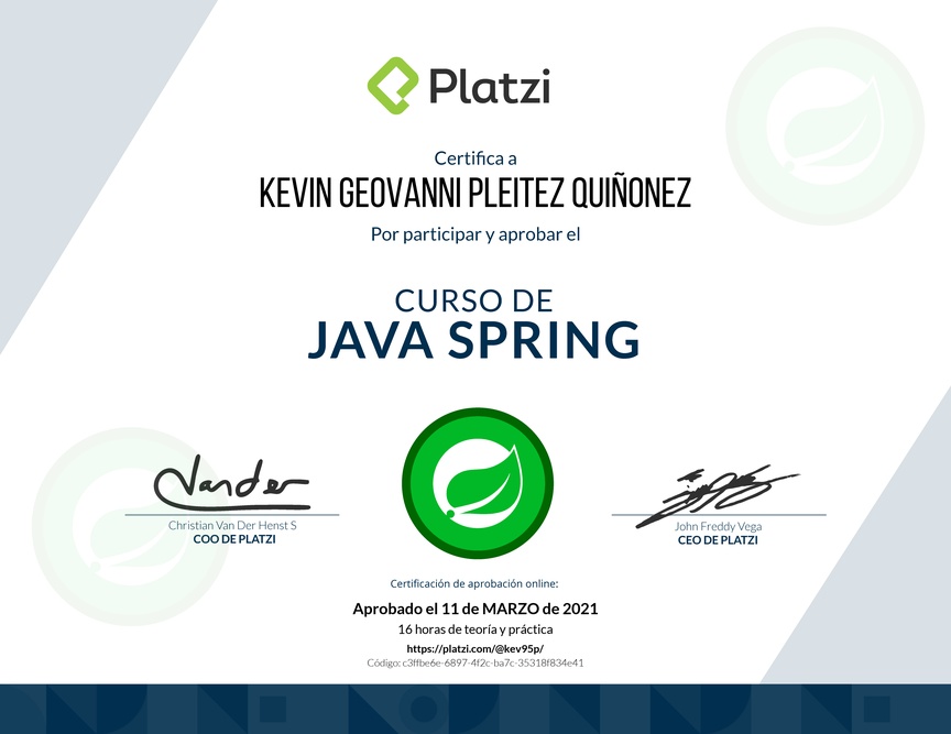 Diploma del Curso de Java Spring