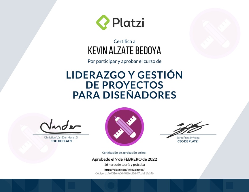 Diploma del Curso de Gestión y Liderazgo en Diseño