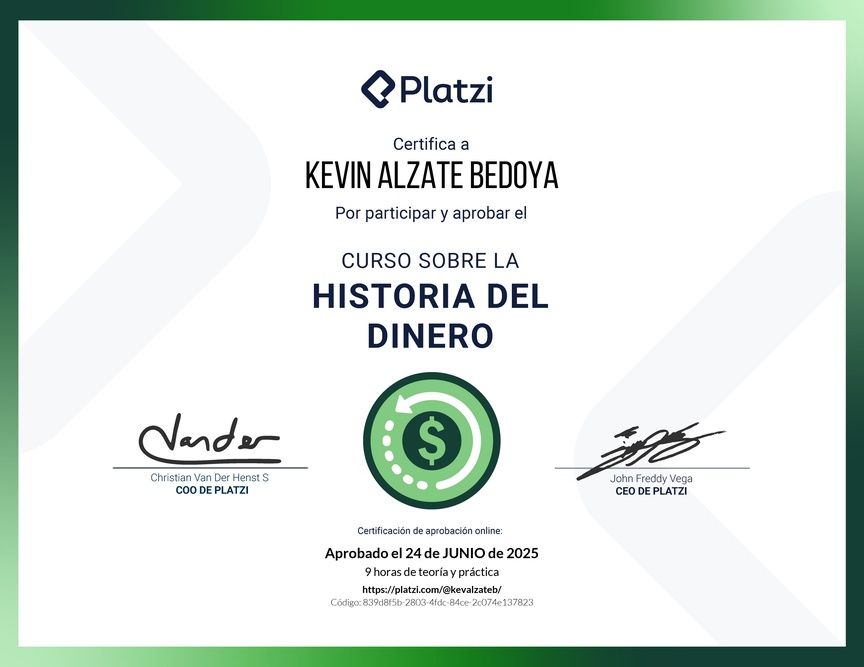 Diploma del Curso Sobre la Historia del Dinero
