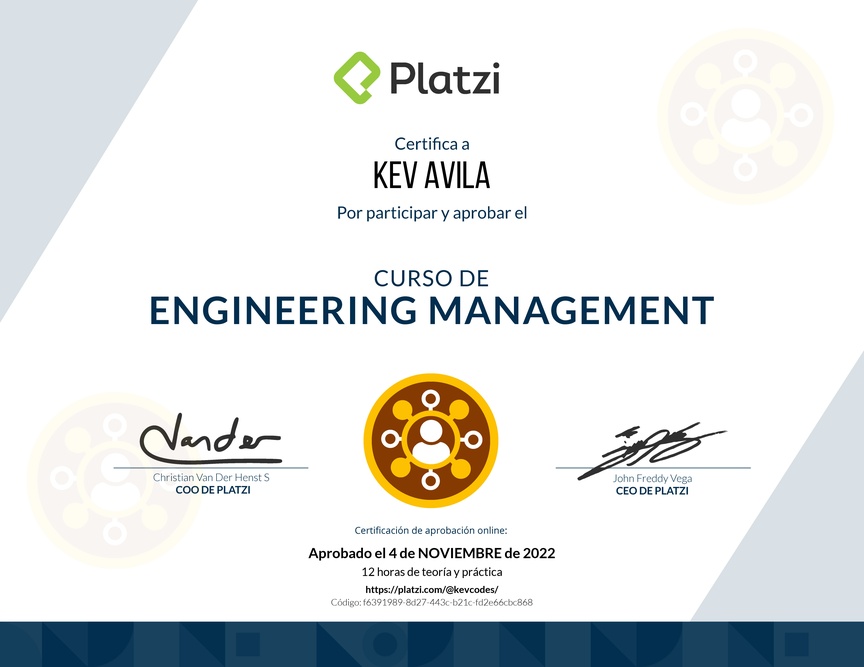 Diploma del Curso de Engineering Management