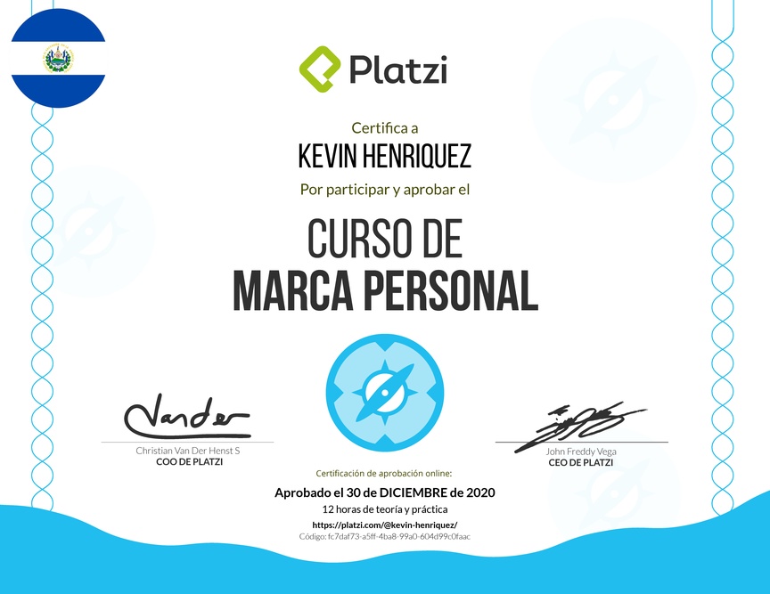 Diploma del Curso Gratis de Marca Personal 2018