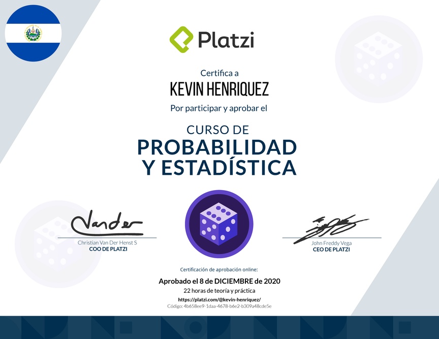 Diploma del Curso de Probabilidad y Estadística 2018
