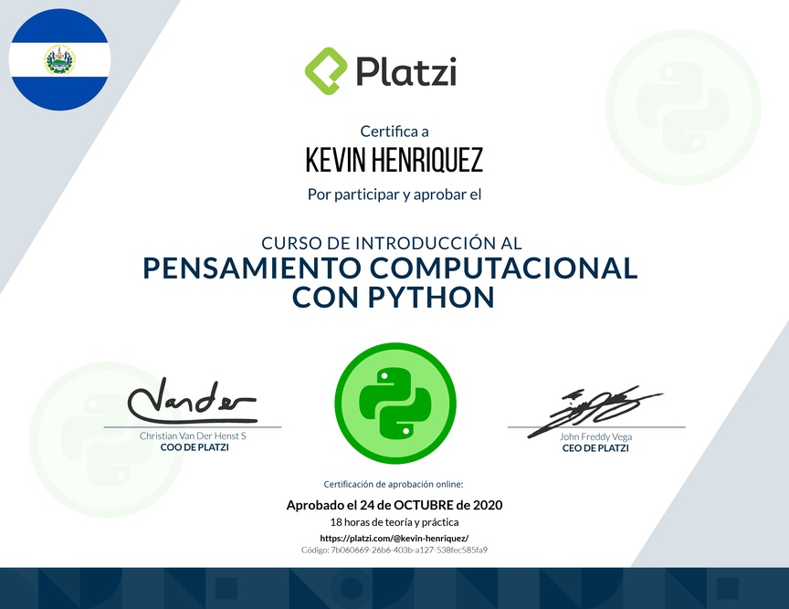 Diploma del Curso de Introducción al Pensamiento Computacional con Python