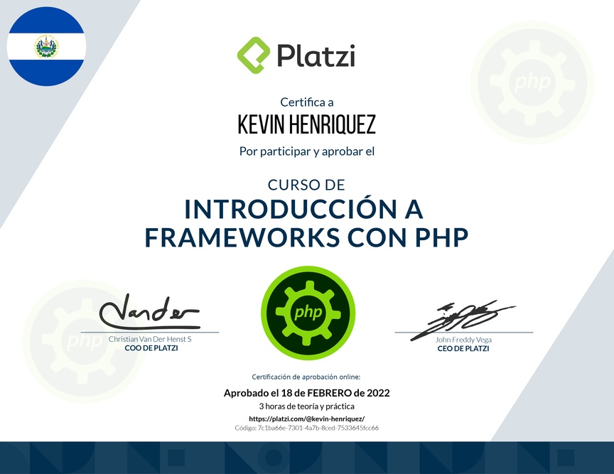 Diploma del Curso de Introducción a Frameworks de PHP