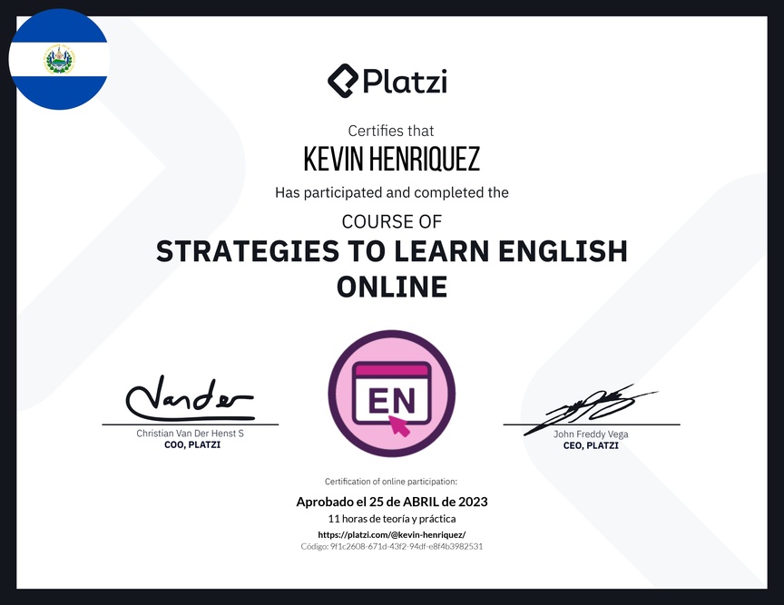 Diploma del Curso Gratis de Estrategias para Aprender Inglés en Línea