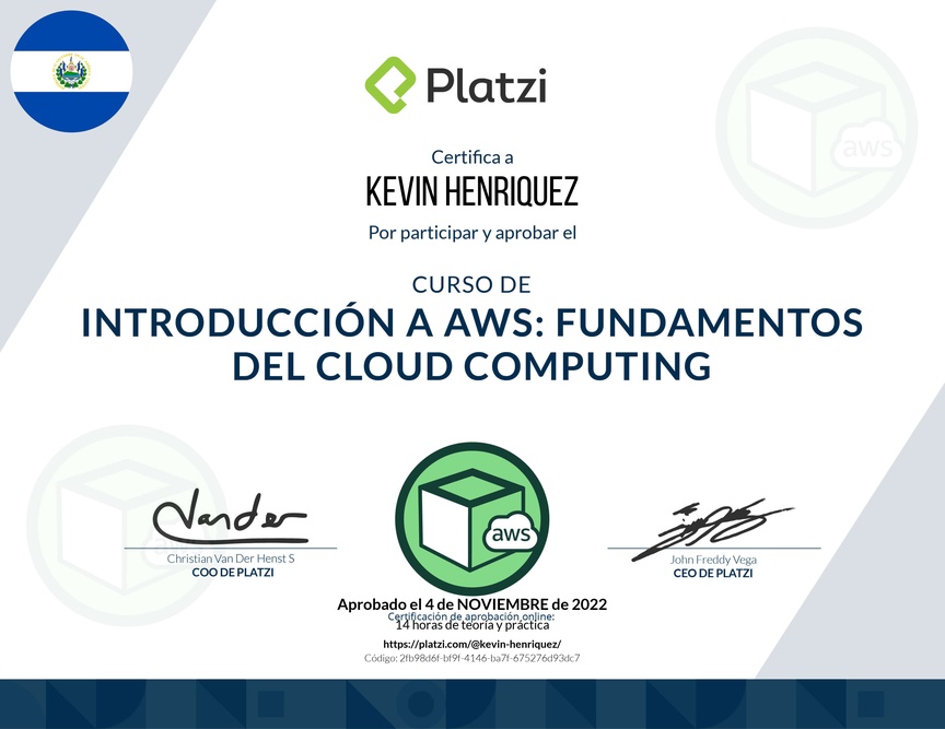 Diploma del Curso de Introducción a AWS: Fundamentos de Cloud Computing