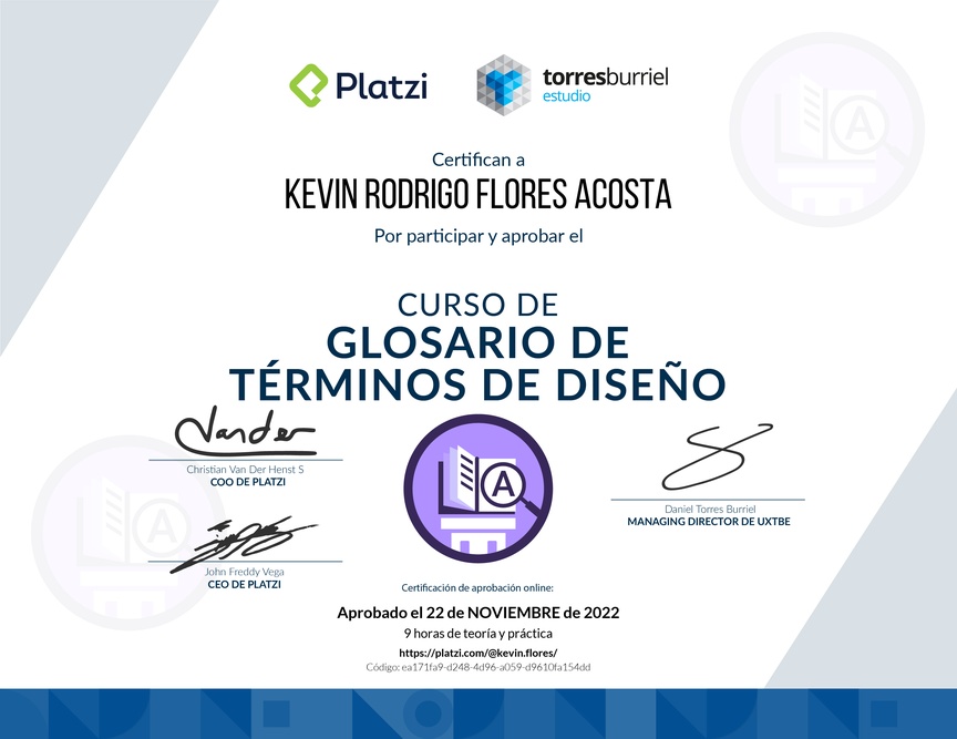 Diploma de Audiocurso Glosario de Términos de Diseño