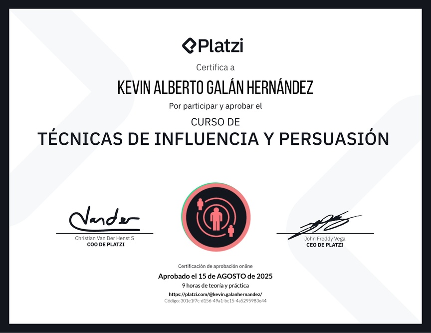 Diploma del Curso de Técnicas de Influencia y Persuasión