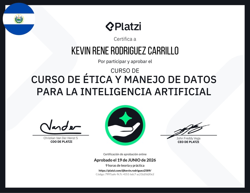 Diploma del Curso de Ética y Manejo de Datos para Inteligencia Artificial