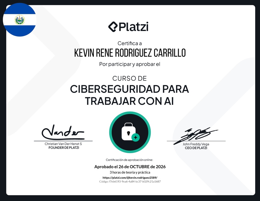 Diploma del Curso de Ciberseguridad para Trabajar con AI