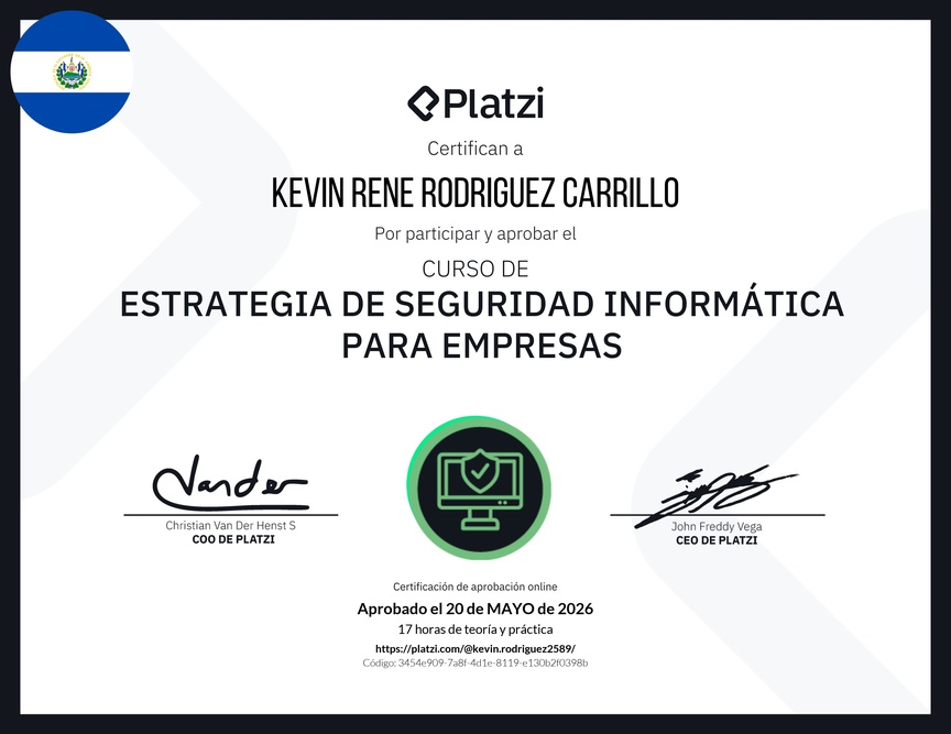 Diploma del Curso de Estrategia de Seguridad Informática para Empresas