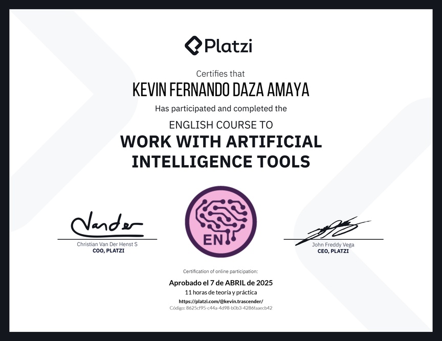 Diploma del Curso de Inglés para el Uso de Inteligencia Artificial
