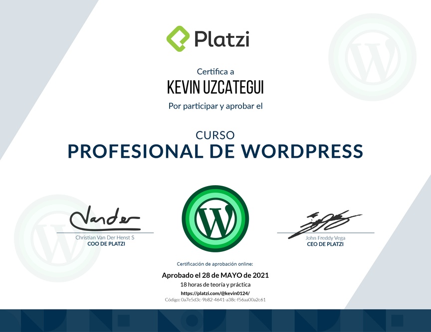 Diploma del Curso Profesional de WordPress