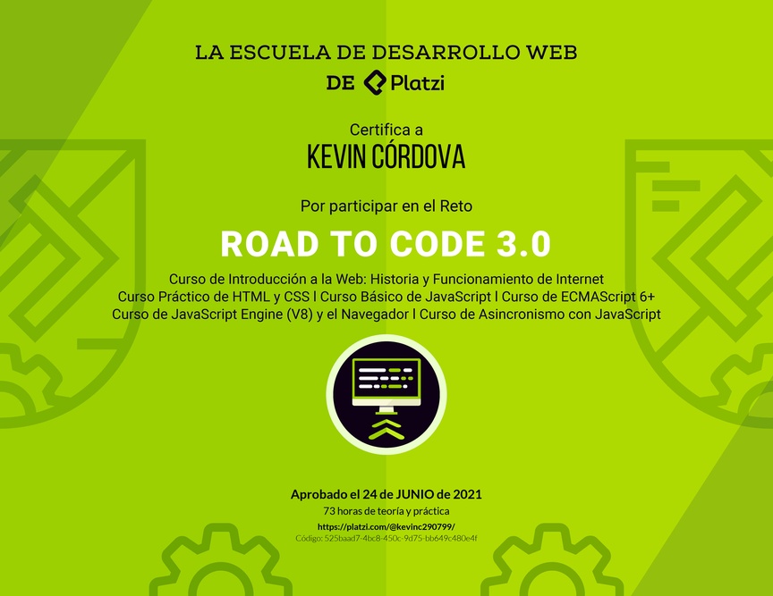 Diploma de Road to Code 3.0