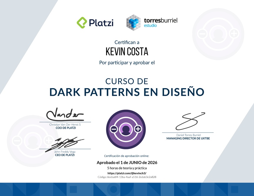 Diploma del Curso para Evitar Dark Patterns