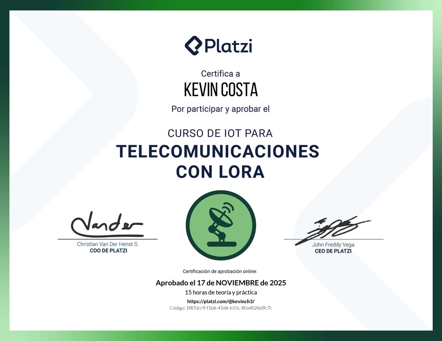 Diploma del Curso de IoT: Telecomunicaciones con LoRa