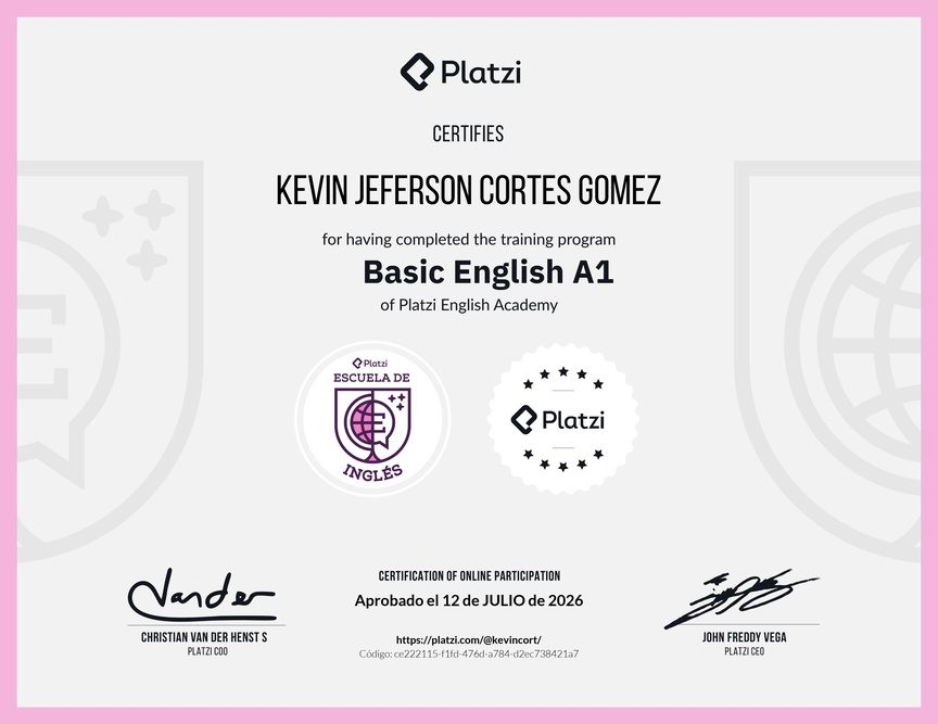 Diploma de la Ruta de Aprendizaje de Inglés Básico A1
