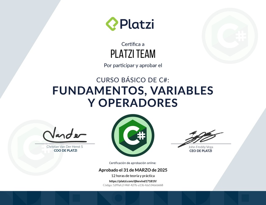 Diploma del Curso Básico de Programación con C#