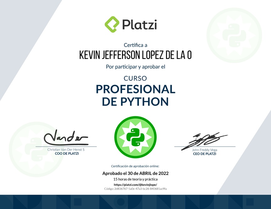Diploma del Curso Profesional de Python