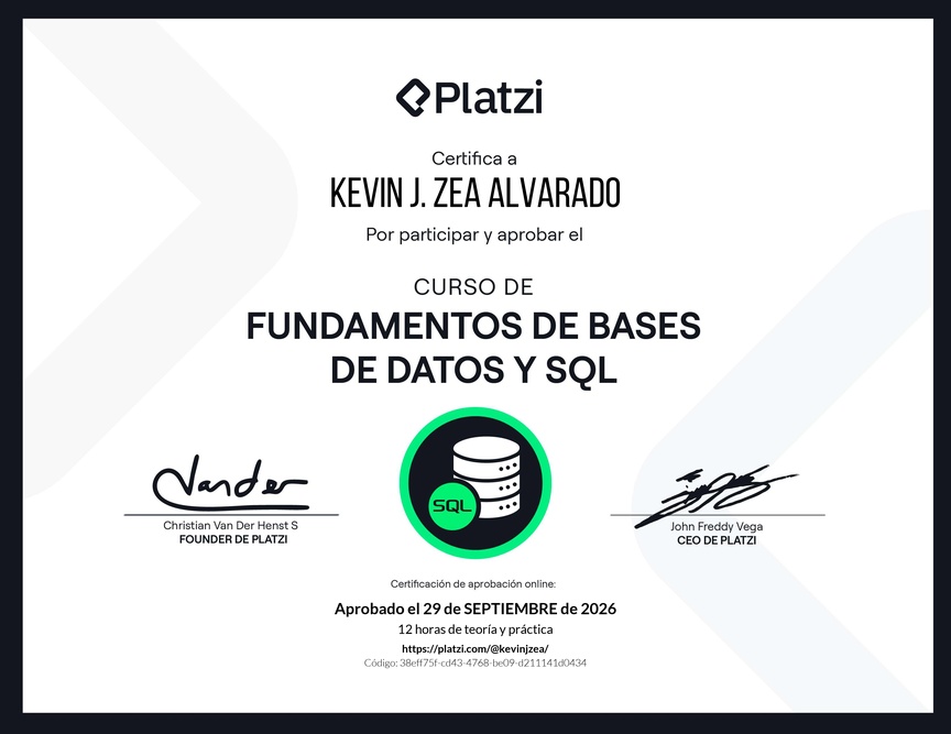 Diploma del Curso de Fundamentos de Bases de Datos y SQL