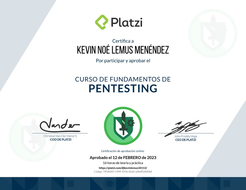 Diploma del Curso de Fundamentos de Pentesting
