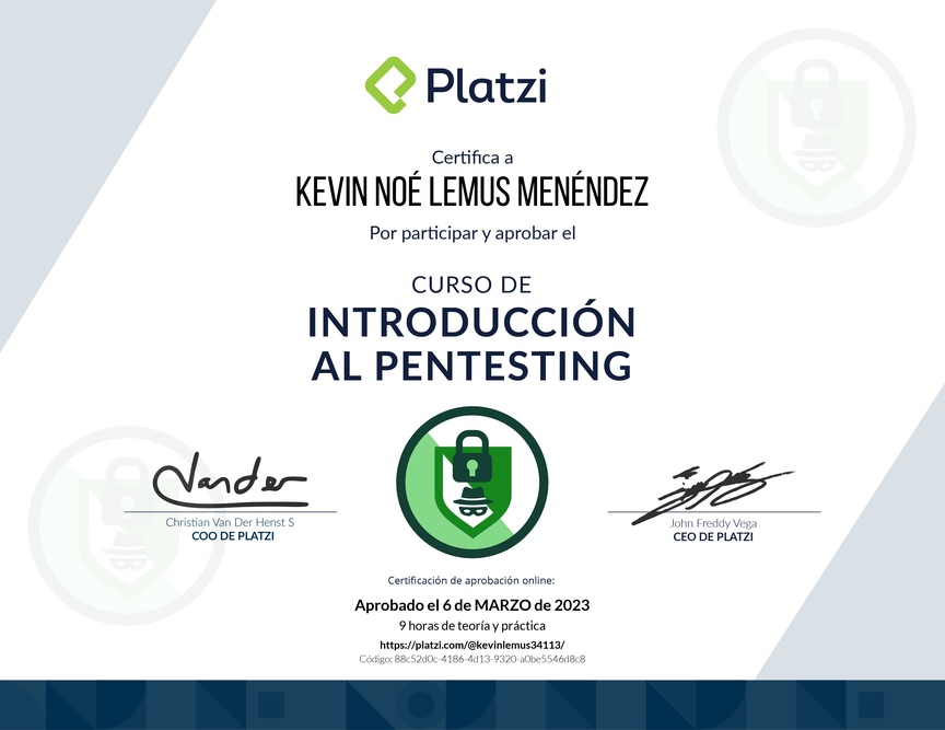 Diploma del Curso de Introducción al Pentesting