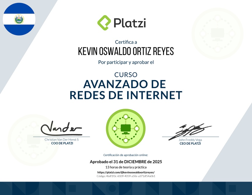 Diploma del Curso de Redes de Internet - Profesional