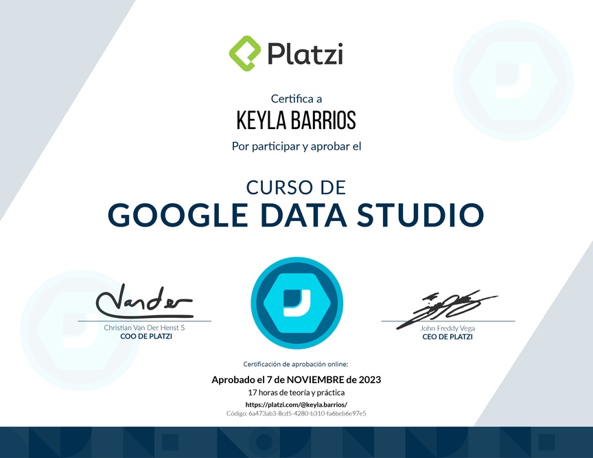 Diploma del Curso de Google Data Studio