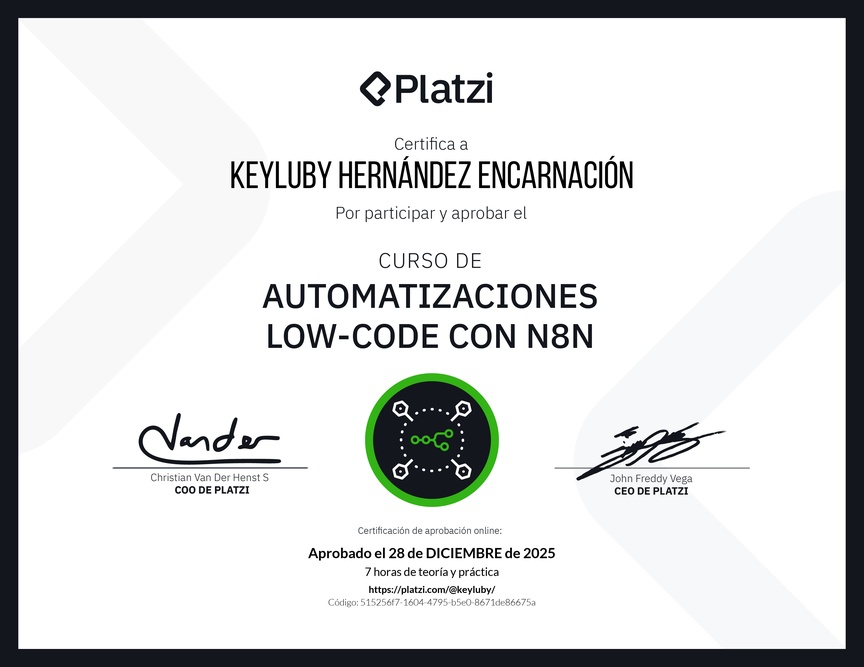 Diploma del Curso de Automatizaciones con n8n