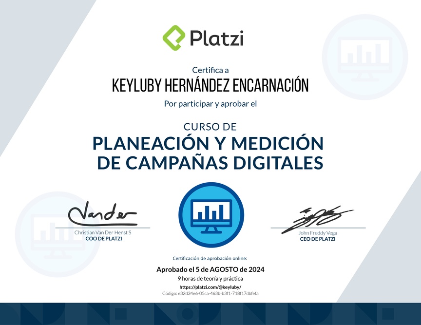 Diploma del Curso de Planeación y Medición de Campañas Digitales