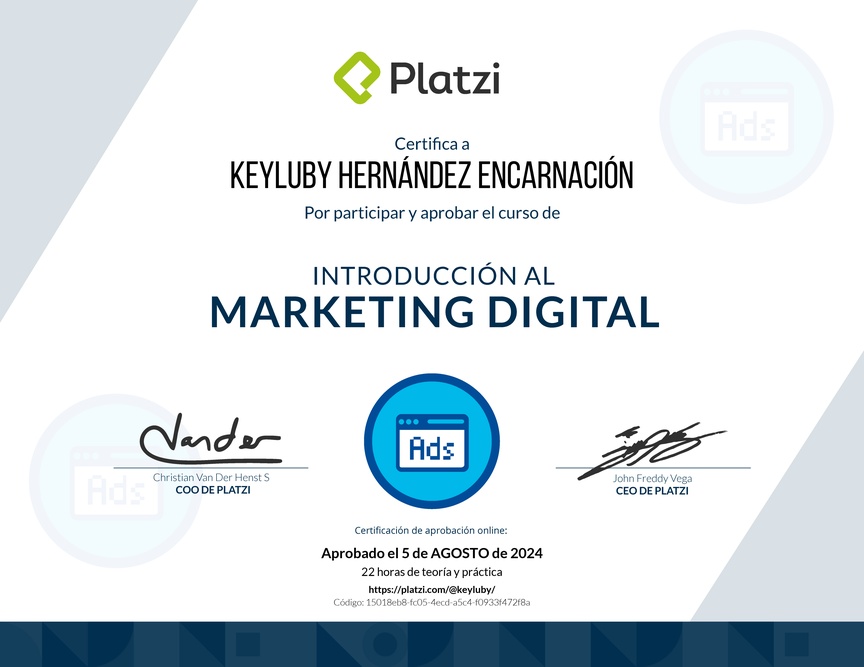Diploma del Curso de Introducción al Marketing Digital (2022)