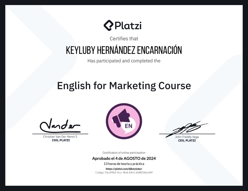 Diploma del Curso de Inglés para Marketing