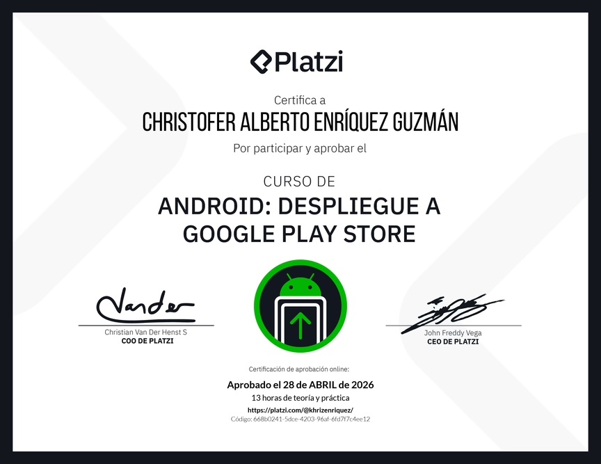 Diploma del Curso de Android: Despliegue a Google Play Store