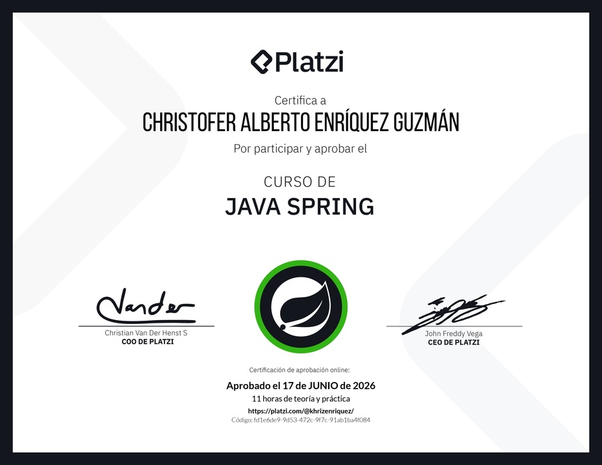 Diploma del Curso de Java Spring Boot