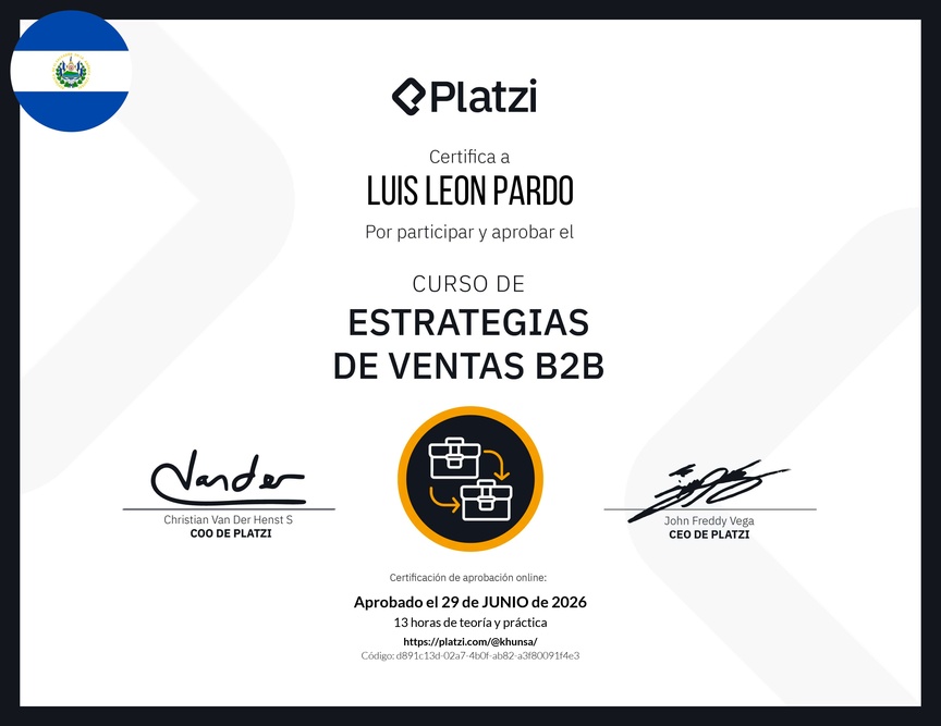 Diploma del Curso de Estrategias de Ventas B2B