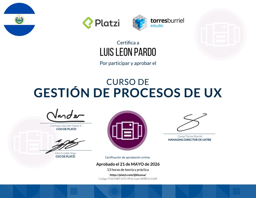 Diploma del Curso de Gestión de Procesos UX