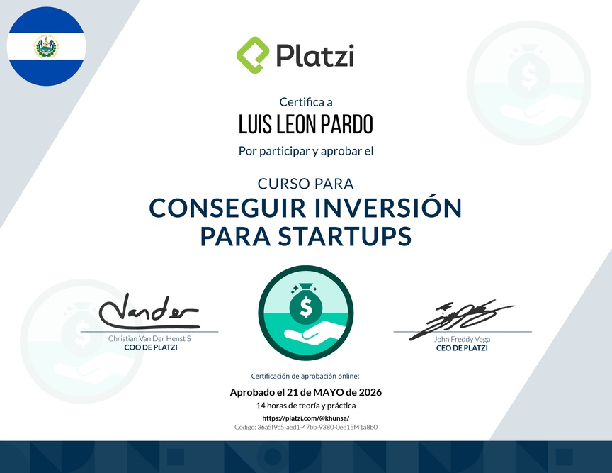Diploma del Curso para Conseguir Inversión para Startups en Etapa Temprana