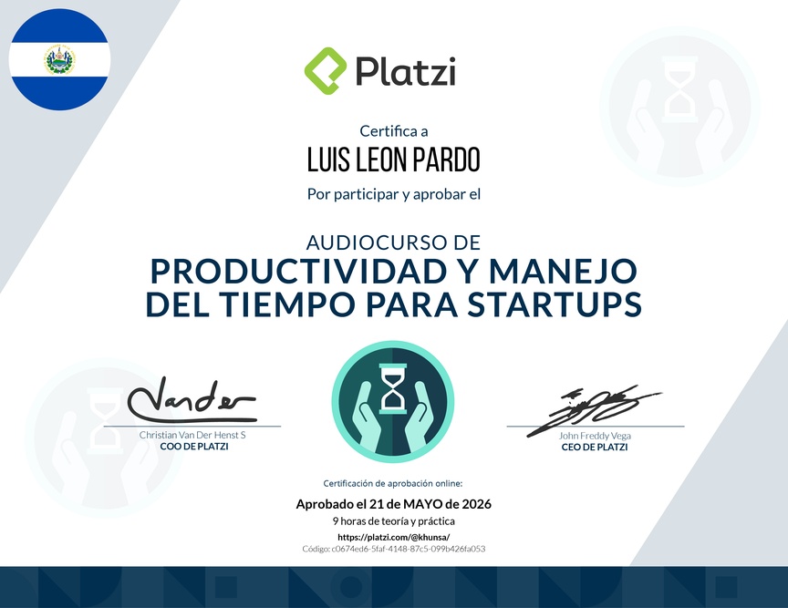 Diploma de Audiocurso de Productividad y Manejo del Tiempo para Startups