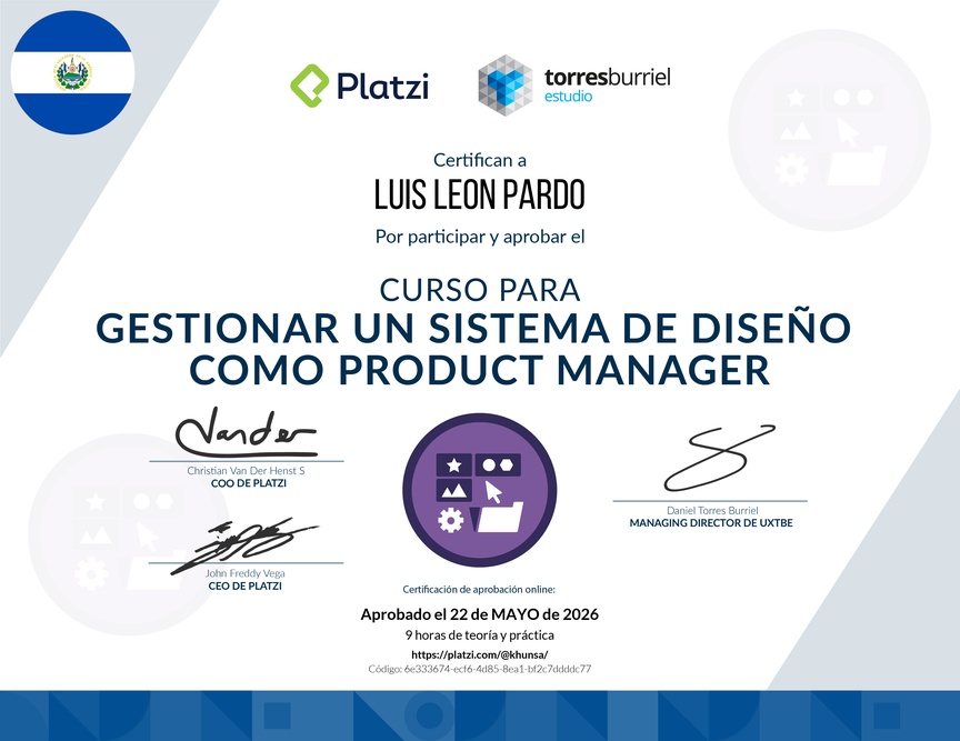 Diploma del Curso para Gestionar un Sistema de Diseño como Product Manager