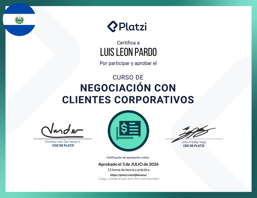 Diploma del Curso para Negociar con Clientes Corporativos