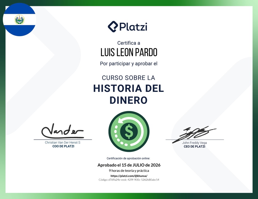 Diploma del Curso Sobre la Historia del Dinero