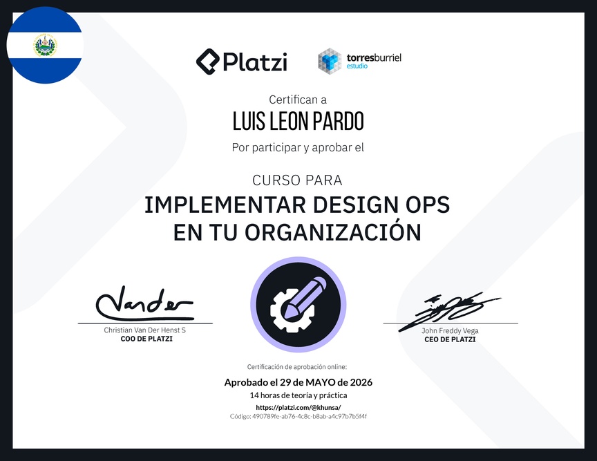 Diploma del Curso para Implementar Design Ops en tu organización