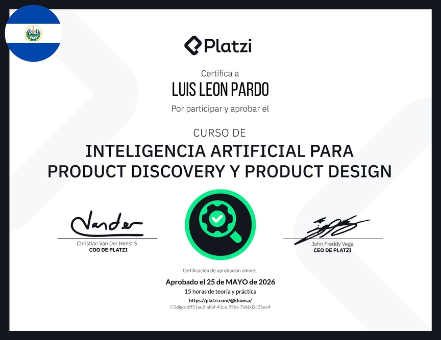 Diploma del Curso de Inteligencia Artificial para Product Discovery y Product Design: Herramientas y Técnicas