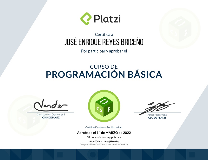 Diploma del Curso Básico de Programación