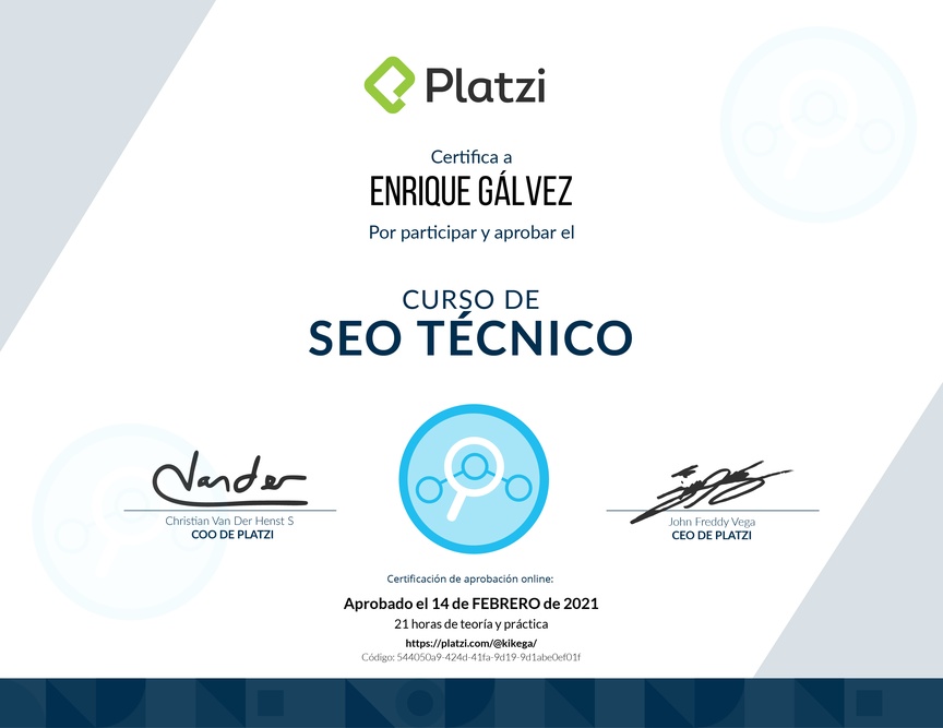 Diploma del Curso de Optimización de SEO Técnico