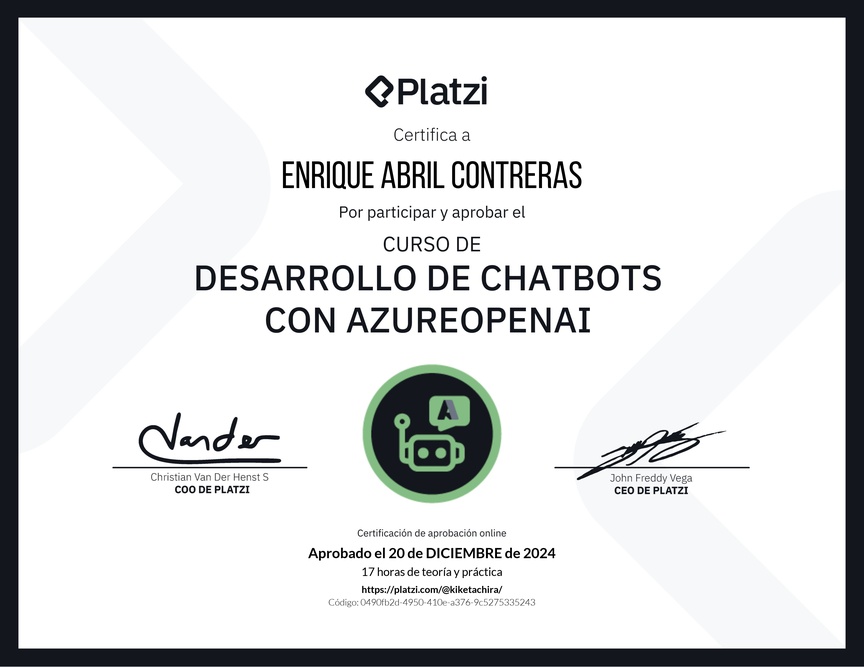 Diploma del Curso de Desarrollo de Chatbots con AzureOpenAI