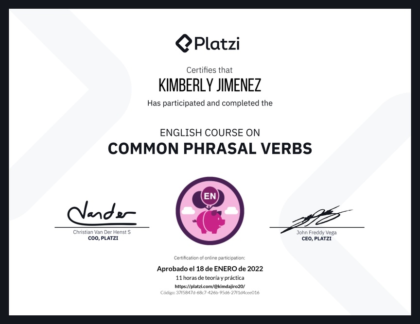 Diploma del Curso de Phrasal Verbs Comunes en Inglés