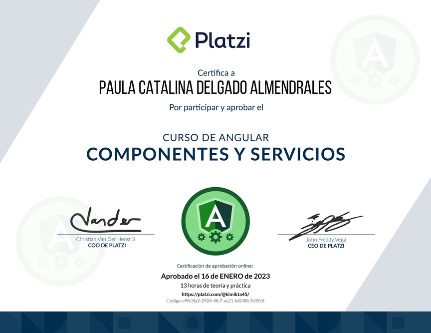 Diploma del Curso de Angular: Componentes y Servicios