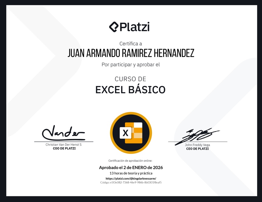 Diploma del Curso de Excel Básico